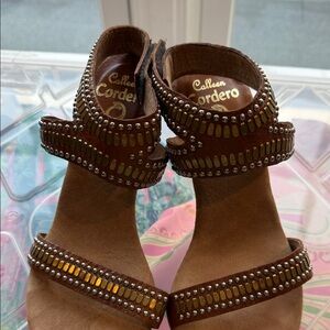 Calleen Cordero L.A. Handmade Sandals Artisan Wood Heel Soft FootBed Gold 8